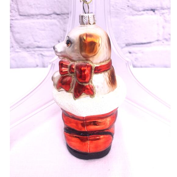 Summit Puppies in a Stocking Christmas Blown Glass Christmas Tree Ornament - Picture 4 of 13